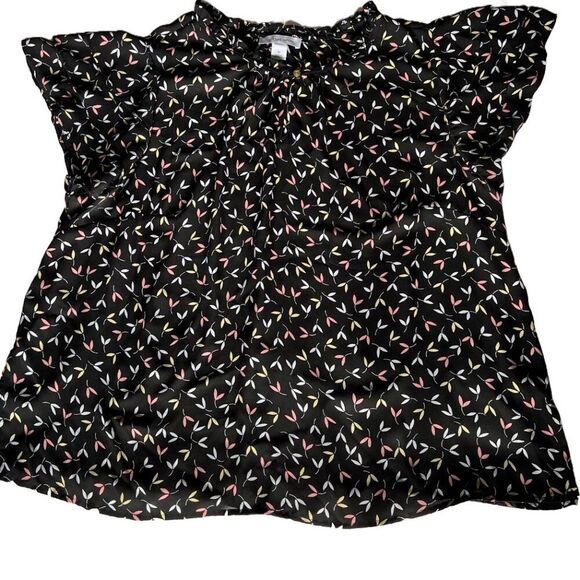 Womens Liz Claiborne Black Floral Plus Size 1X Top - Picture 1 of 7